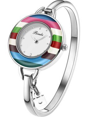 Binda Women's Silver Rainbow Quartz Stainless Steel Bracelet Elegant Dial Watch